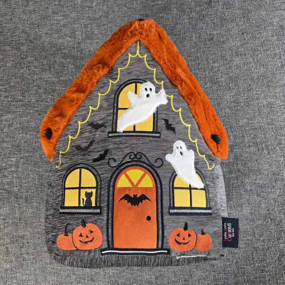 Cynthia Rowley Curious Halloween Haunted House Plush Pillow Grey Orange Ghost